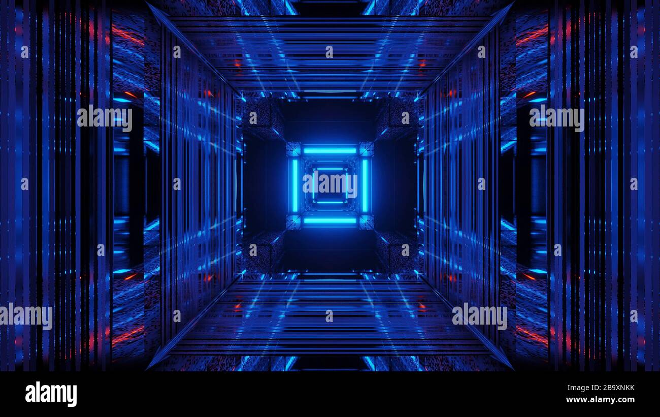 Abstract science fiction futuristic background with blue neon lights ...