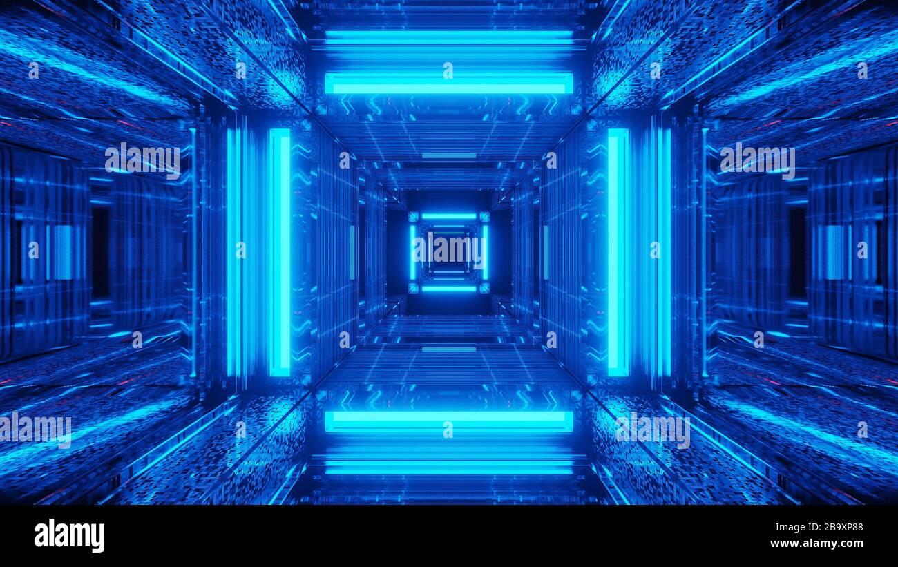 Abstract science fiction futuristic background with blue neon lights ...