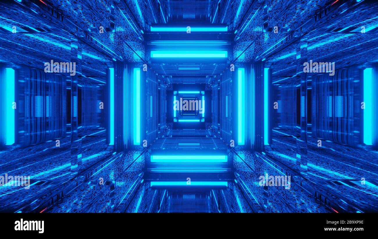 Abstract science fiction futuristic background with blue neon lights ...