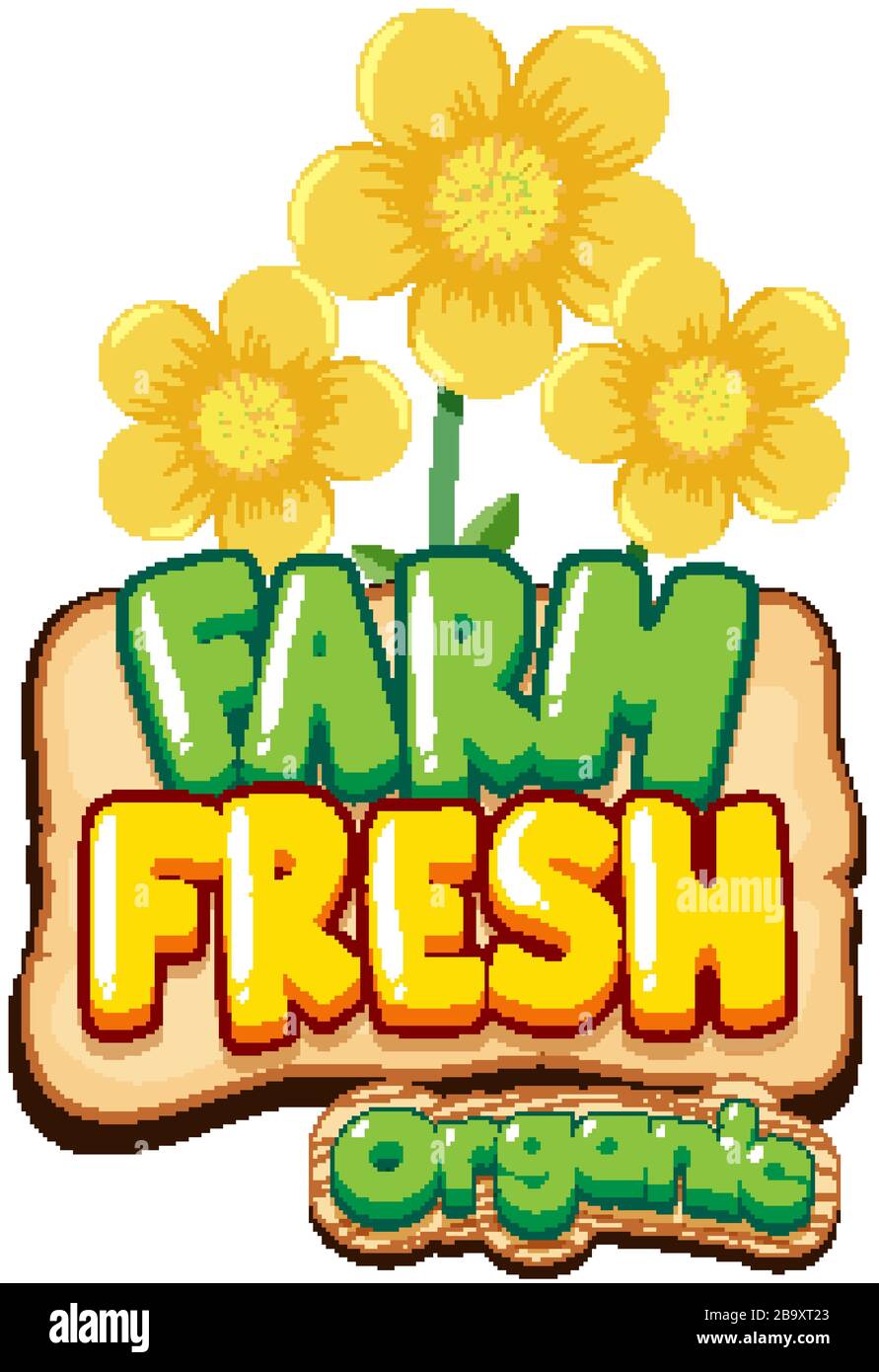 Font design for word fresh farm with yellow flowers illustration Stock ...