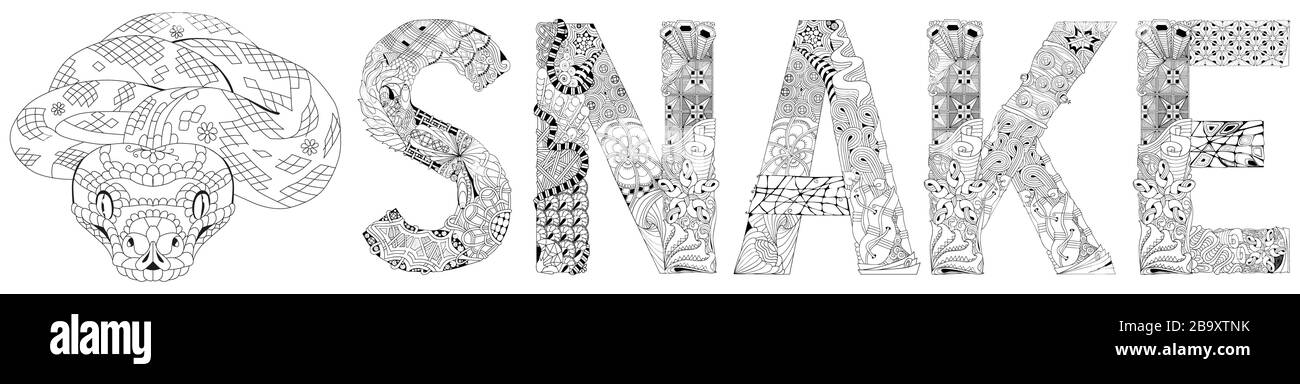 Word snake. Vector zentangle object for coloring Stock Vector