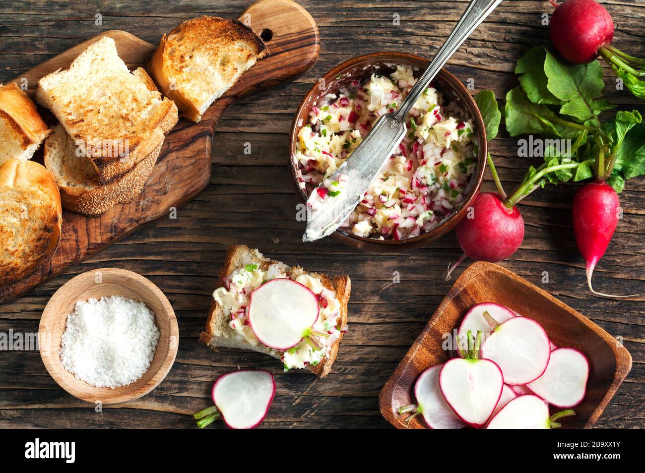 Radish butter and tasted bread Stock Photo Alamy