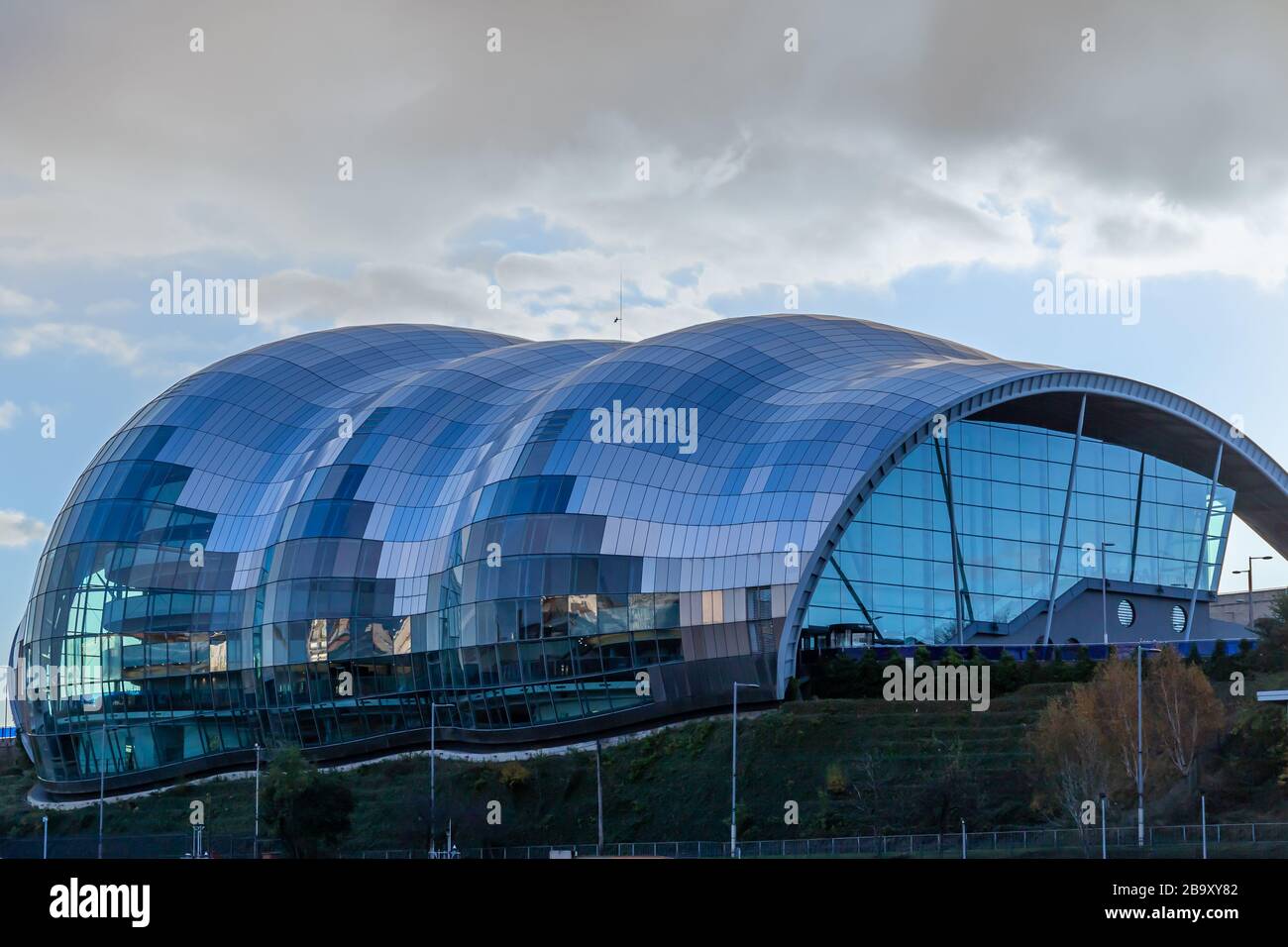 Newcastle, England - November 10 2019: The rooftop glass structure of the Gateshead Sage concert venue on the south bank of the River Tyne in Newcastle Upon Tyne Stock Photo