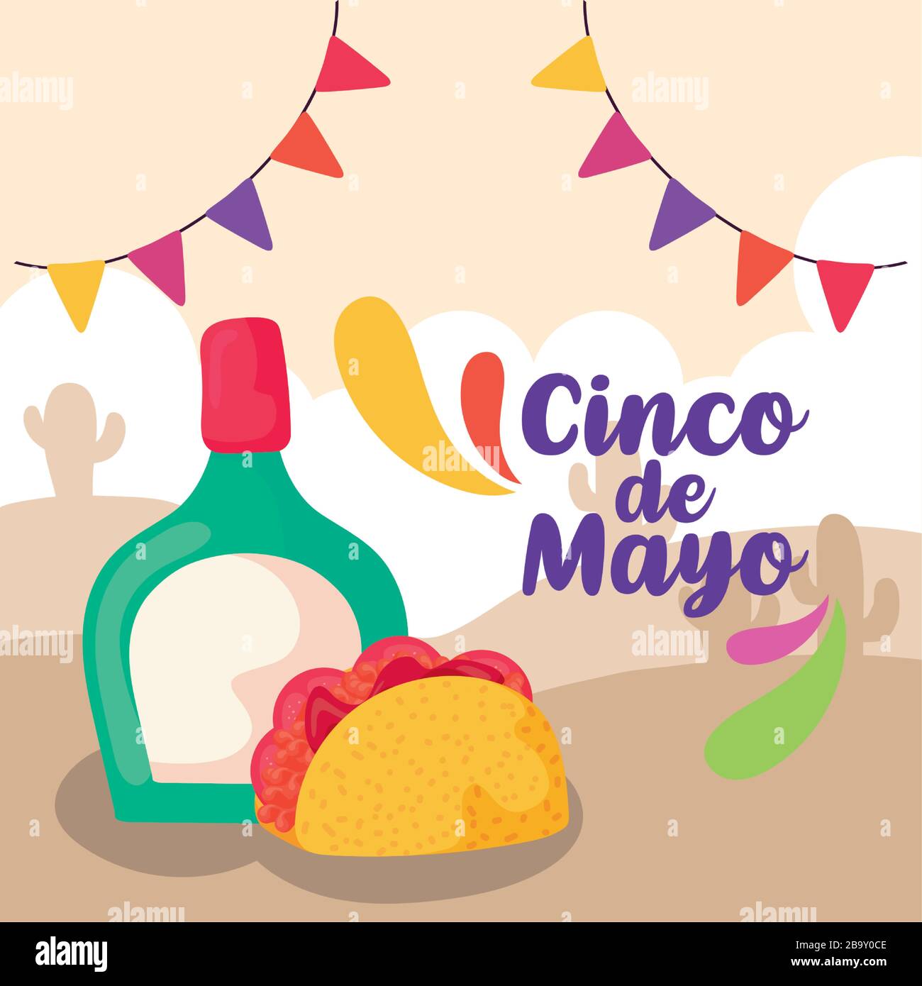 label cinco de mayo taco with tequila vector illustration design Stock