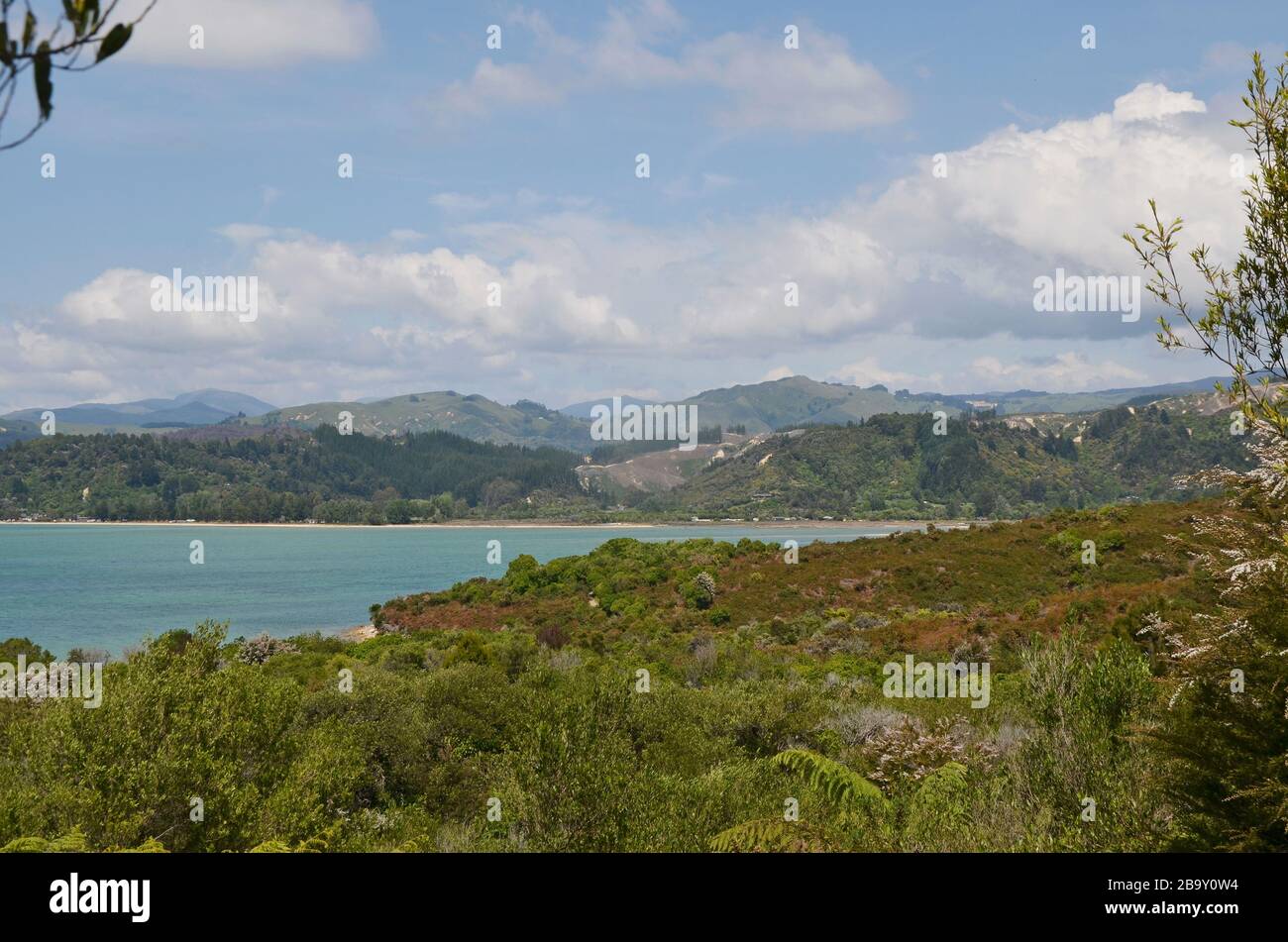 Aerial view on Sandy Bay Abel Tasman N.P. New Zealand Stock Photo