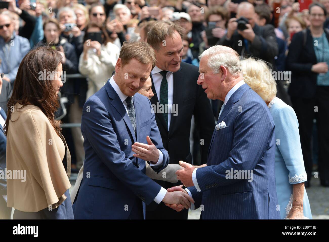 Staatsbesuch des englischen Thronfolgers Prinz Charles - Prinz von Wales und seiner Gattin Camilla, Duchess of Cornwall (Camilla Parker Bowles) in Lei Stock Photo