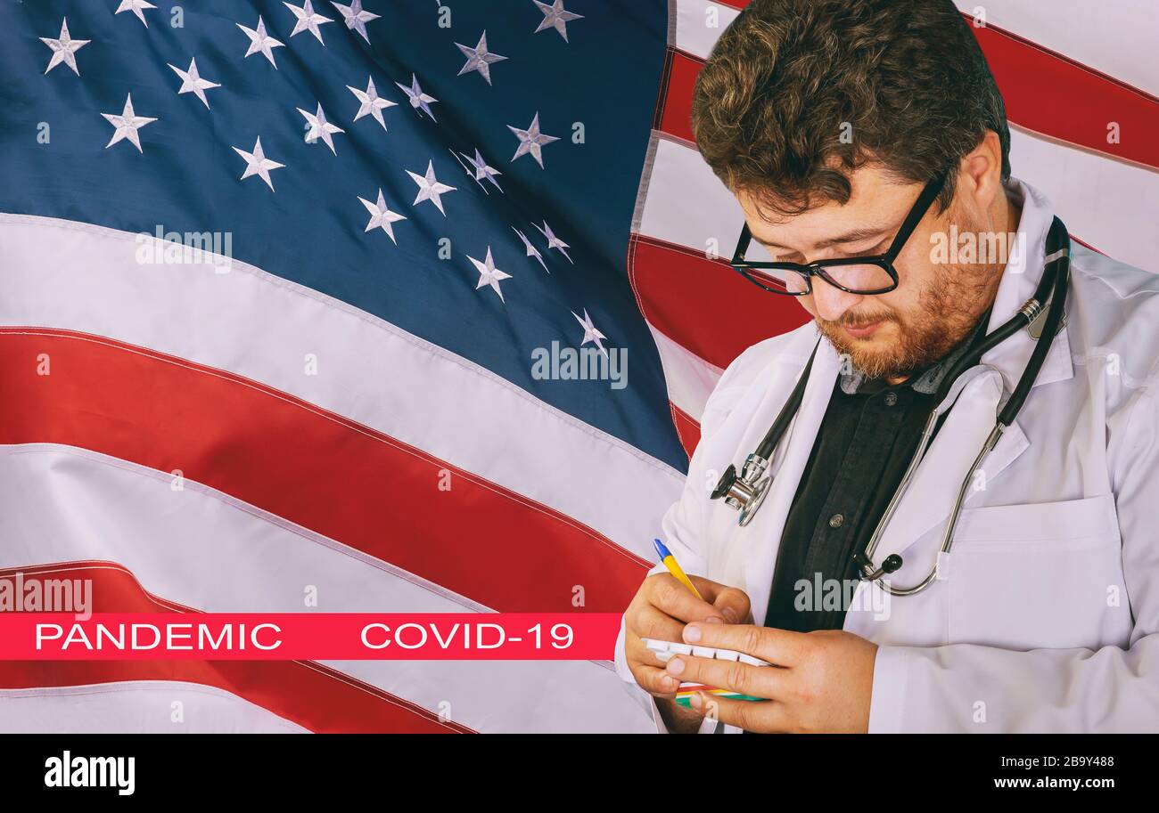 Pandemic in USA with coronavirus COVID-19 coronavirus for medical working in laboratory Stock Photo