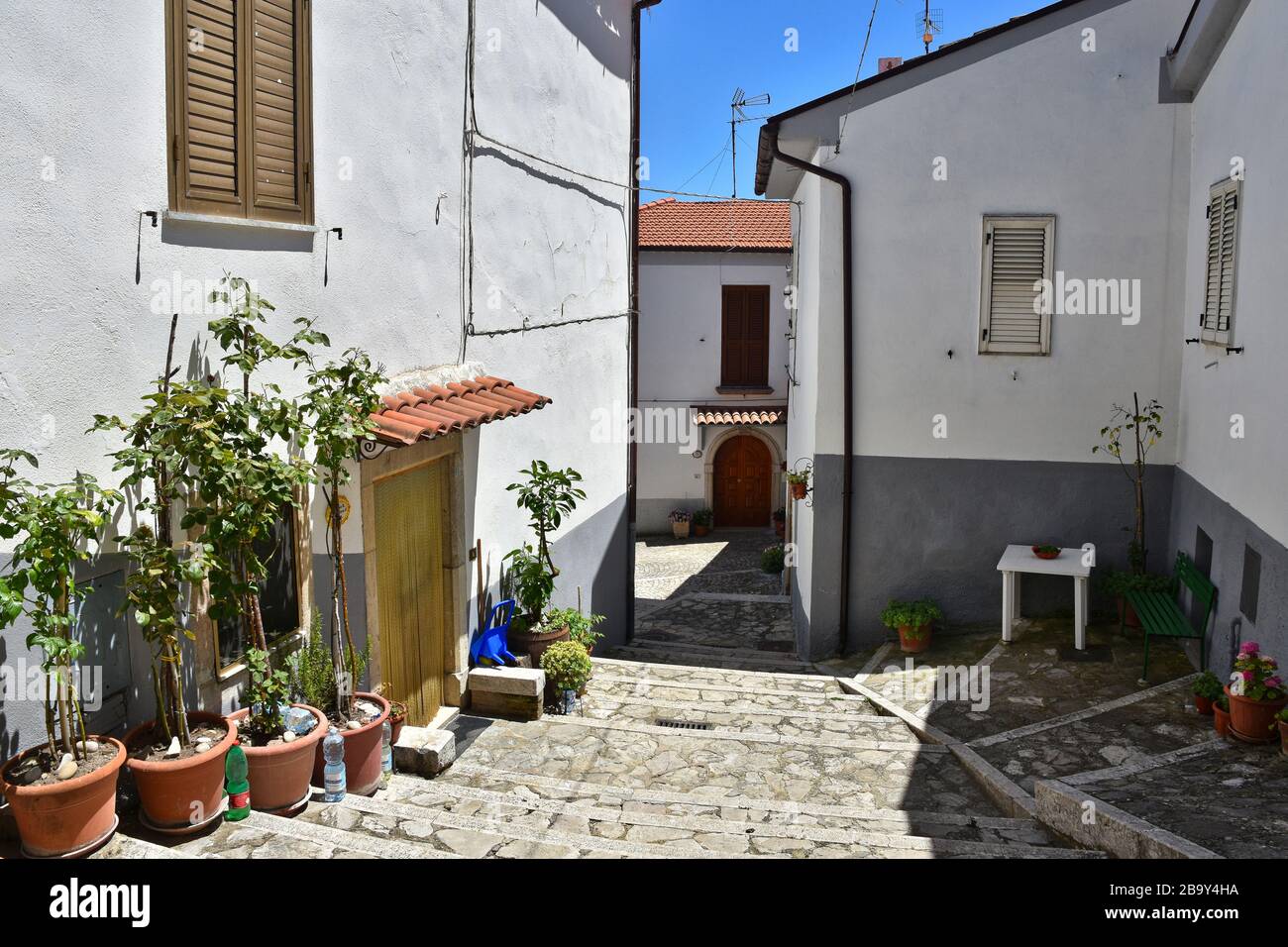 A narrow street among the old zungoli houses, a medieval village in the