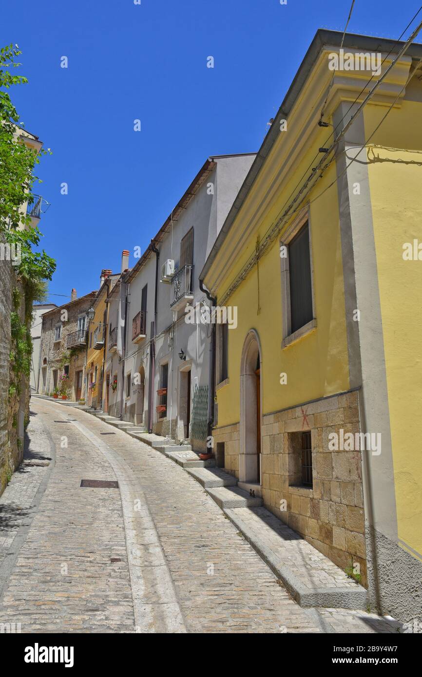 A narrow street among the old zungoli houses, a medieval village in the