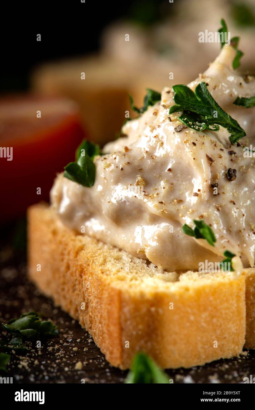 Fish appetizer with herbs - close up view Stock Photo