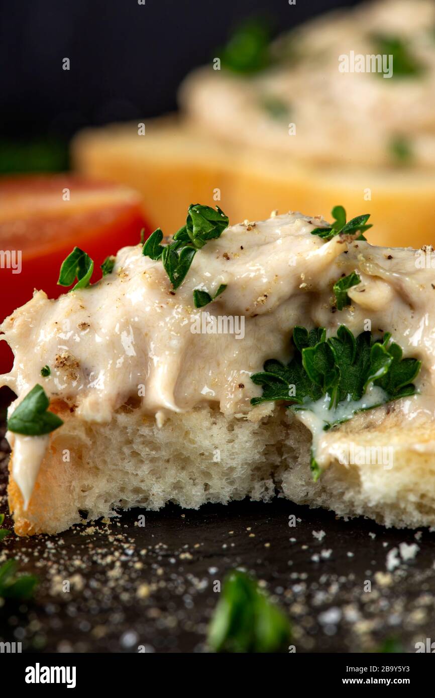 Fish appetizer with herbs - close up view Stock Photo