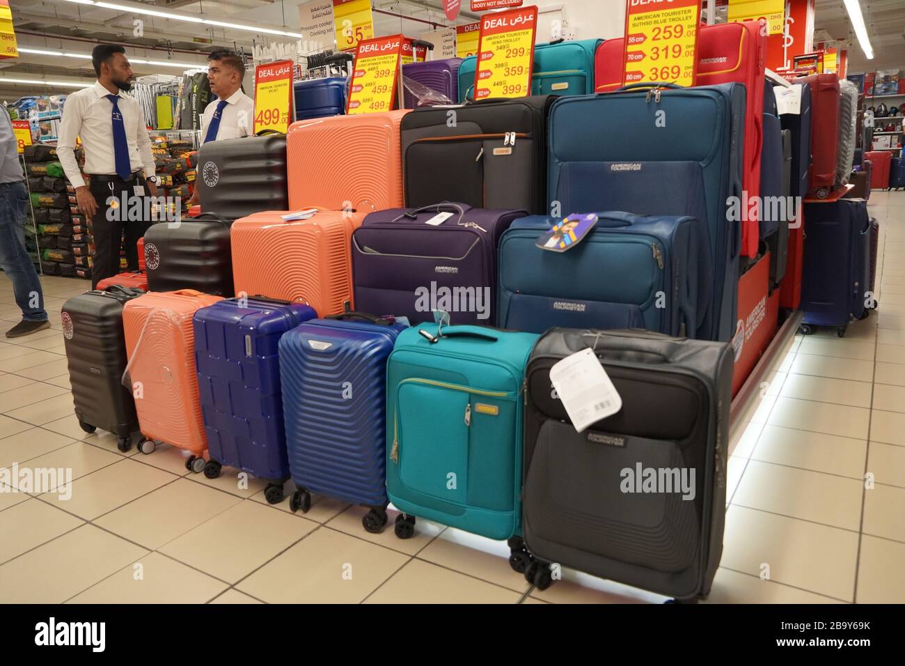 Department store interior view with luggage zone. Multicolored
