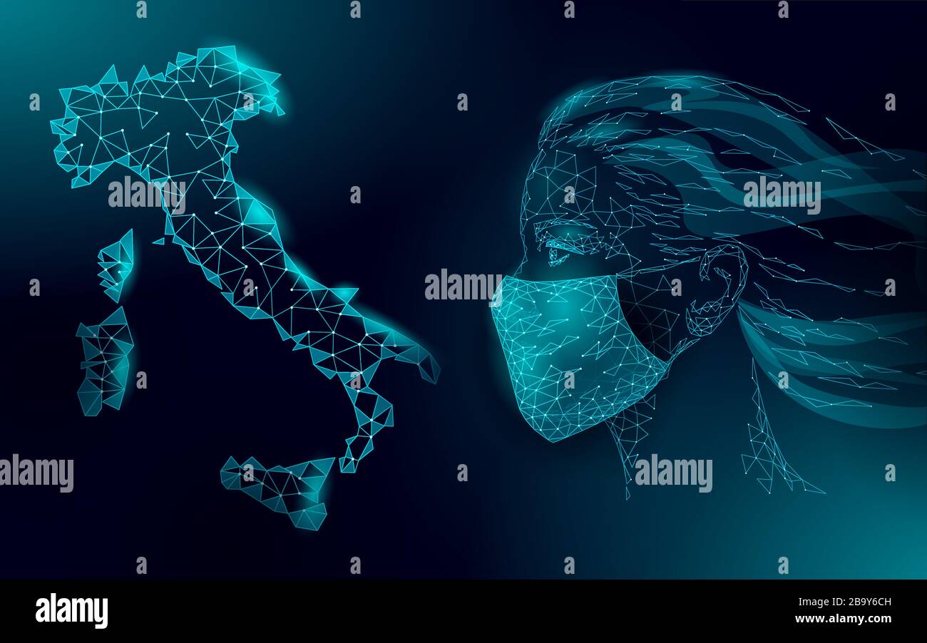 Woman face mask. Infection pneumonia prevention healthcare. 3D low poly