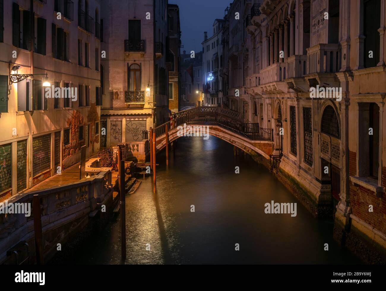 Night shot of houses and waterways in Venice, Italy Night shot of houses and waterways in Venice, Italy Stock Photo