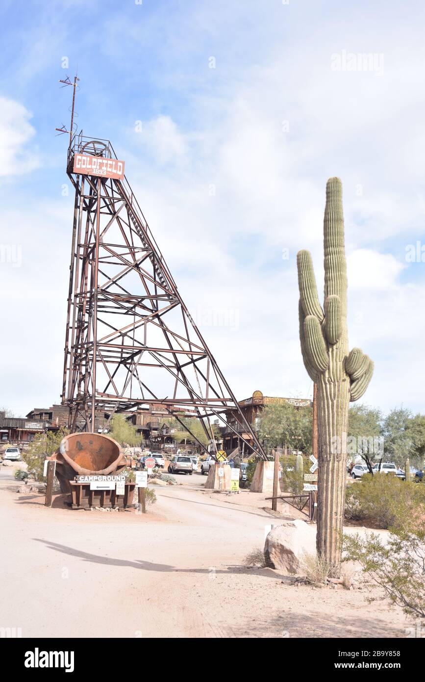 Apache Junction, Arizona 85119. U.S.A. March 3, 2018. Goldfield ghost town replica goldmine tour
