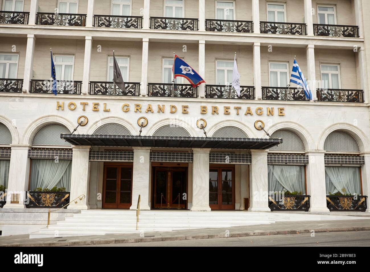 Hotel Grande Bretagne Athens Greece, closed coronavirus Stock Photo