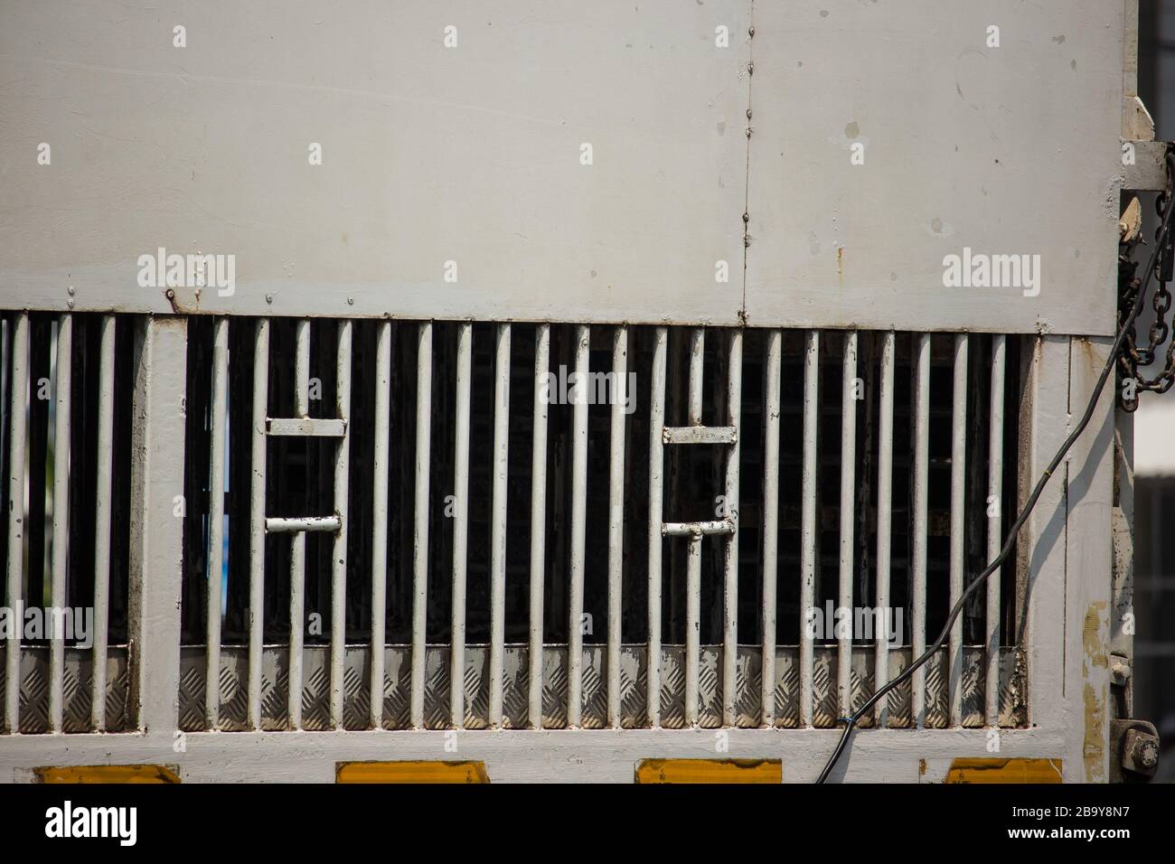 Close up  Animal cage container truck Stock Photo