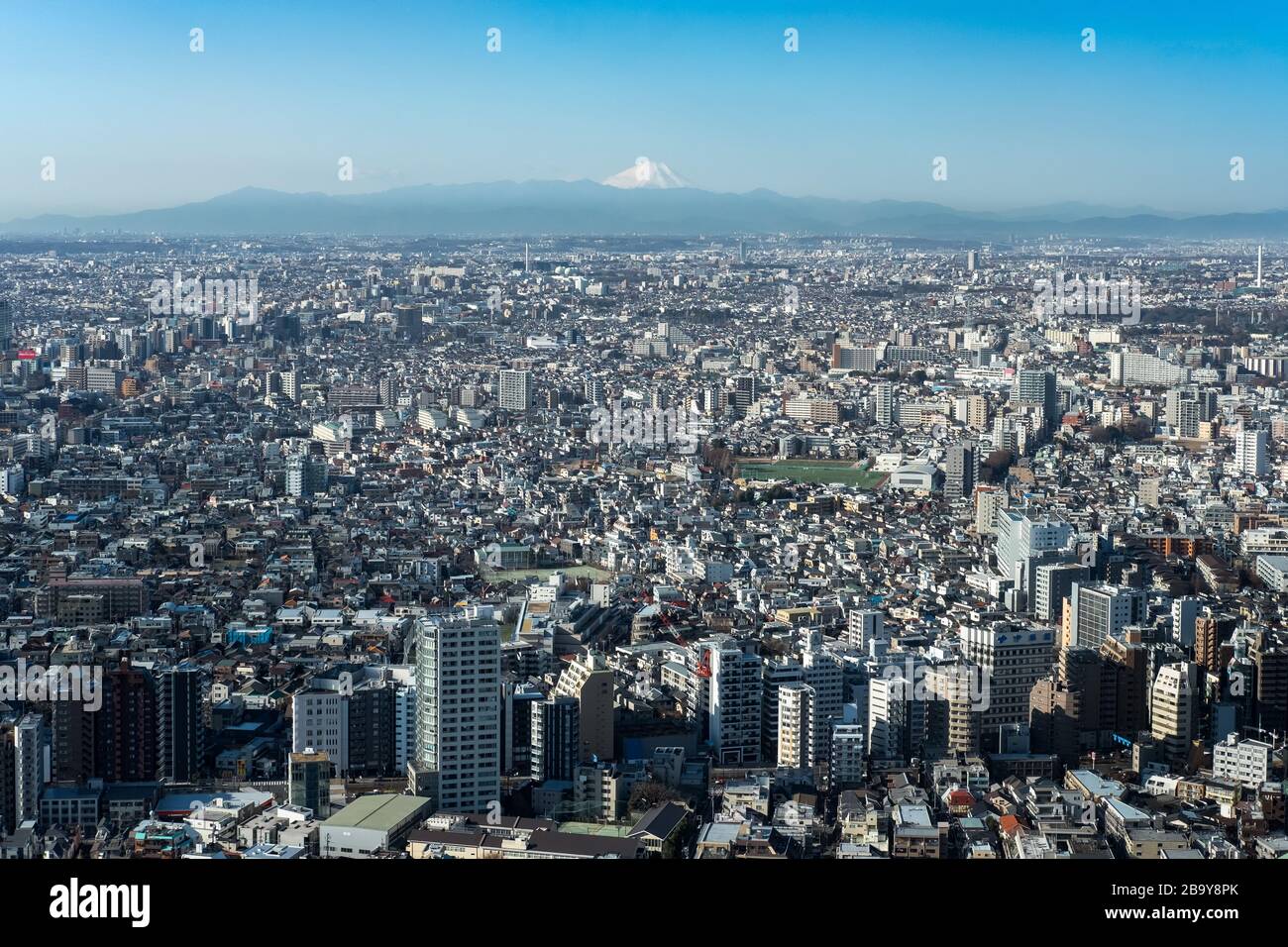 Mountain Fuji with cityscape of Tokyo and skylines. Taken from Tokyo