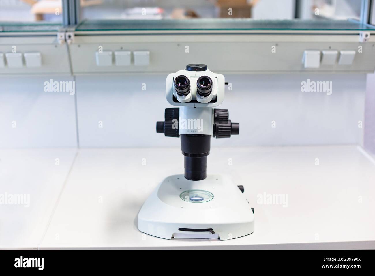 Laboratory microscope isolated on white close up Stock Photo