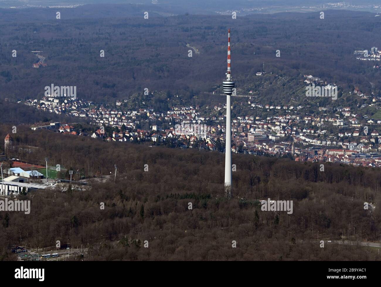 Stuttgart, Germany. 24th Mar, 2020. Aerial view, taken from an airplane ...