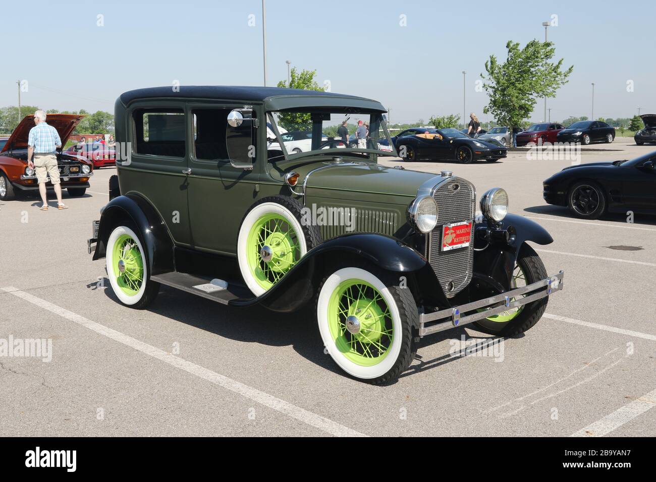 Auto- 1931 Ford Model A Tudor. Cars and Coffee event at Miami Valley Gaming, Lebanon, Ohio, USA. H40328. Stock Photo