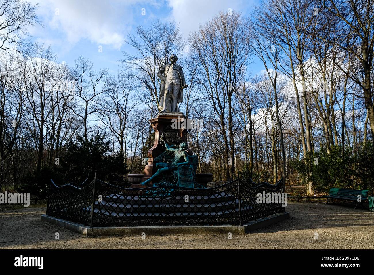 Lessing Monument in the Tiergarten on Friday 28 February 2020 at Tiergarten, Berlin. The Lessing Monument (German: Lessing-Denkmal) is a monument to Gotthold Ephraim Lessing by Otto Lessing. Picture by Julie Edwards. Stock Photo