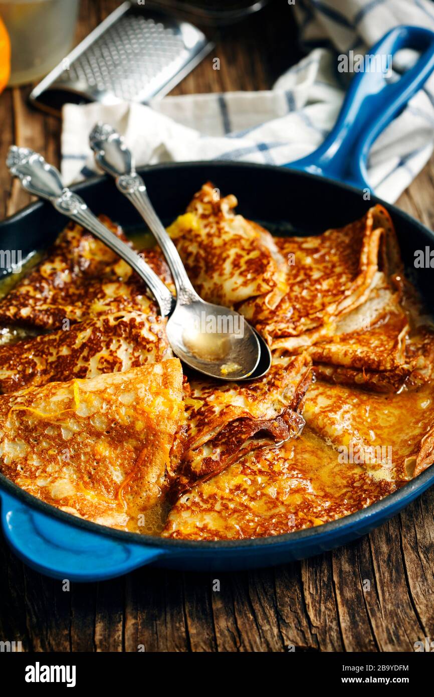 Traditional crepes with maple syrup Stock Photo Alamy
