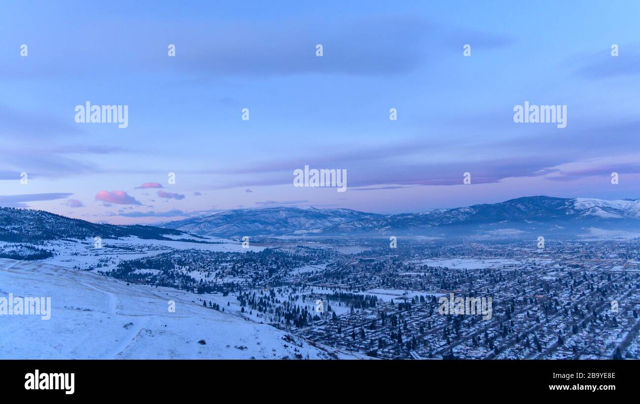 Sunrise from Mount Sentinel in Missoula Montana, February 2020. Stock Photo