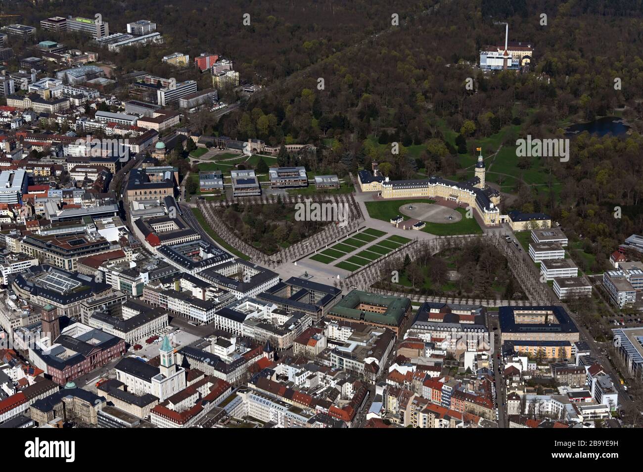 Karlsruhe, Germany. 24th Mar, 2020. Aerial view, taken from a plane, of the city center of Karlsruhe with the castle. Credit: Uli Deck/dpa/Alamy Live News Stock Photo