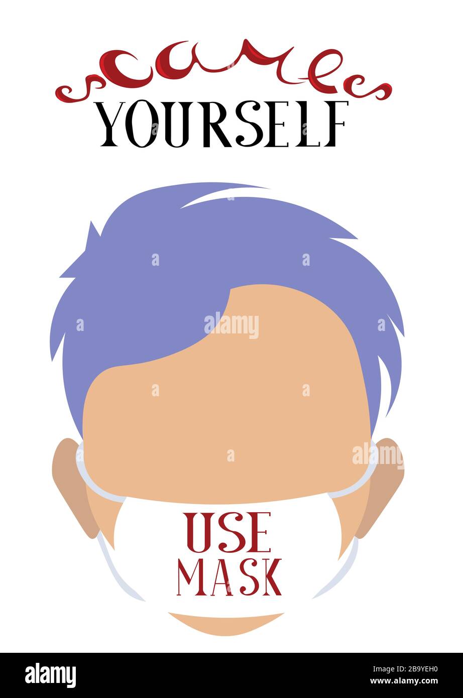 Take care of yourself. Use a mask. Coronavirus. Postcard, information brochure. Preventive measures. Person with blue hair. Stock Vector