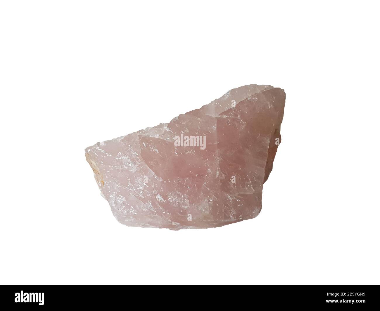 macro shooting of natural gemstone - tumbled rose quartz mineral gem stone isolated on white background Stock Photo