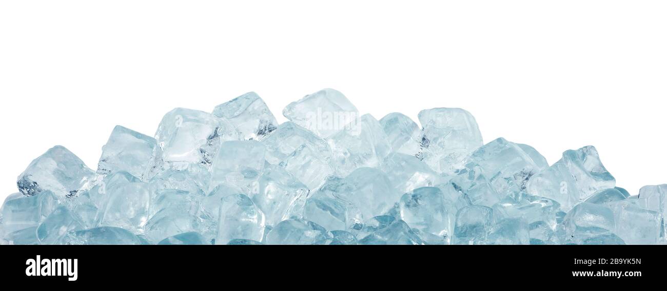 Close up clear ice cubes and rocks isolated on white background, low ...