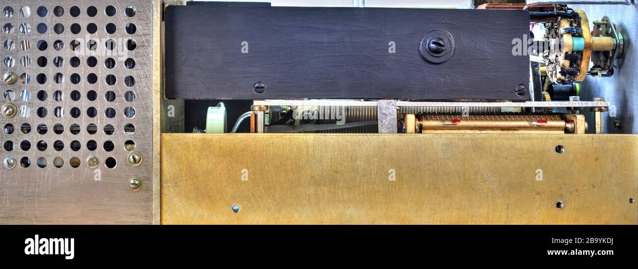 High frequency power amplifier with vacuum tubes close up view Stock Photo