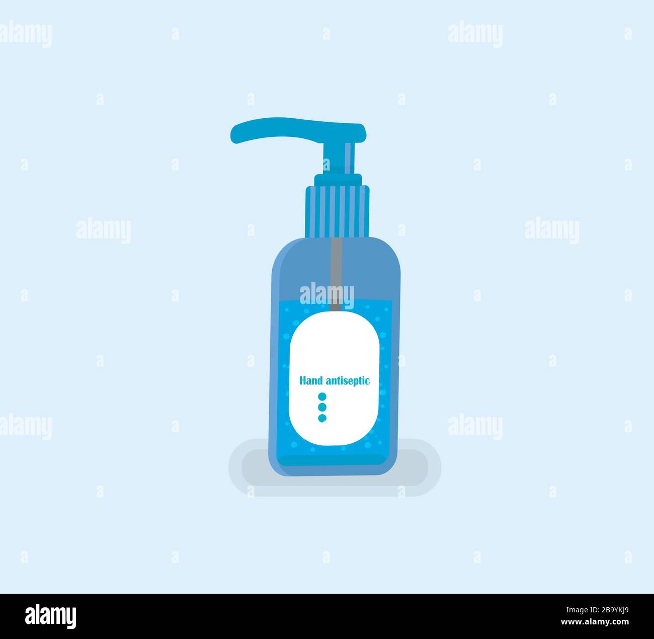Plastic bottle with sanitizer dispenser - hand hygiene on a flat blue vector background icon Stock Vector