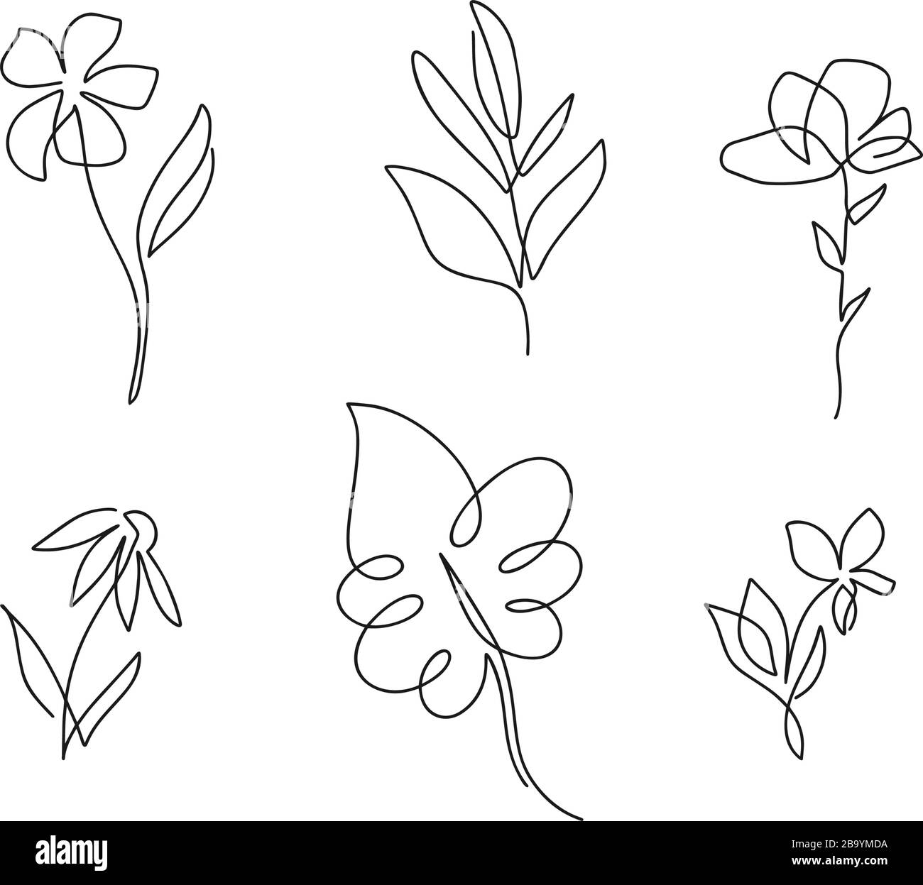 Set of flowers vector one line art logo. Minimalist contour drawing ...