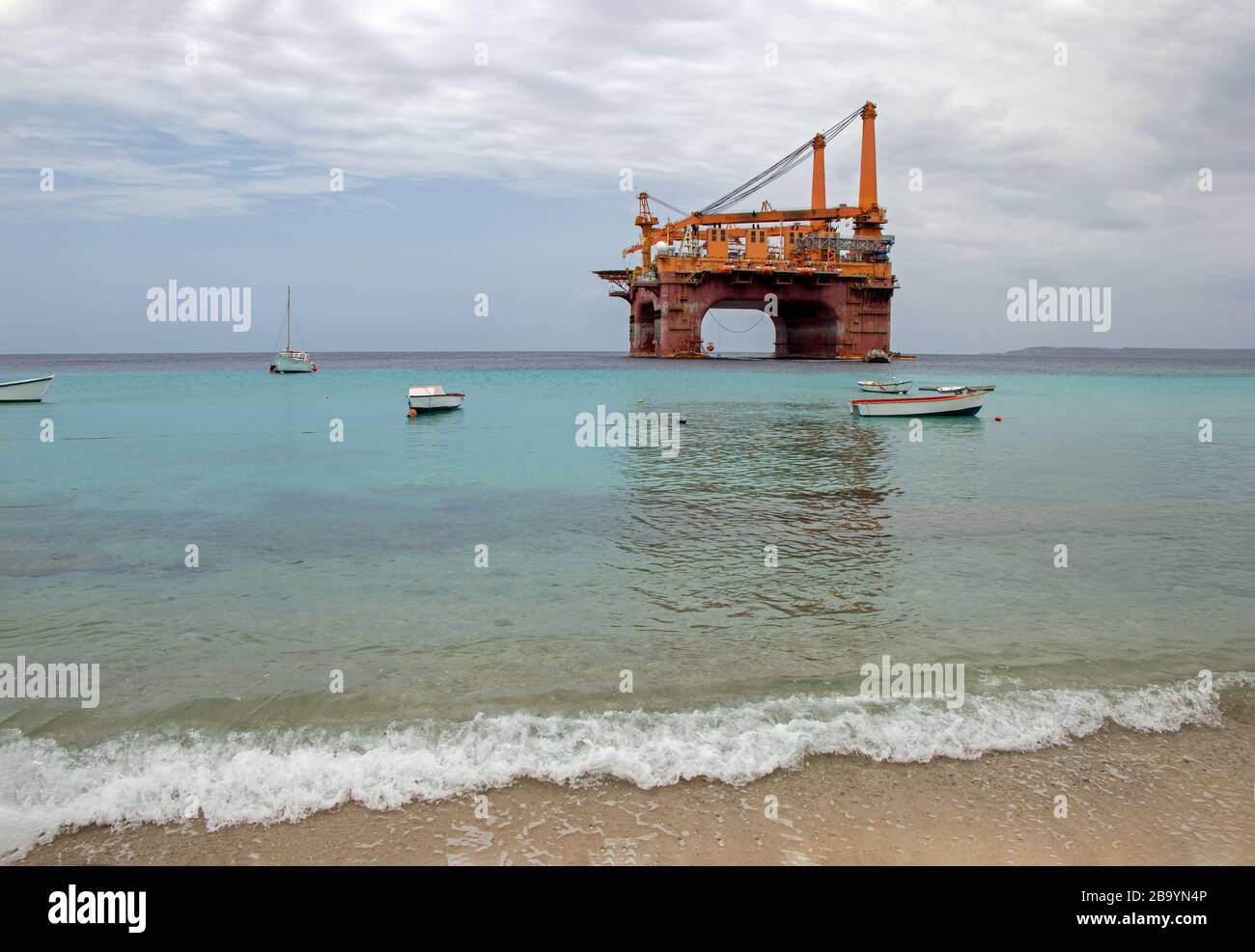 Drilling rig off the coast of Curacao travel Stock Photo
