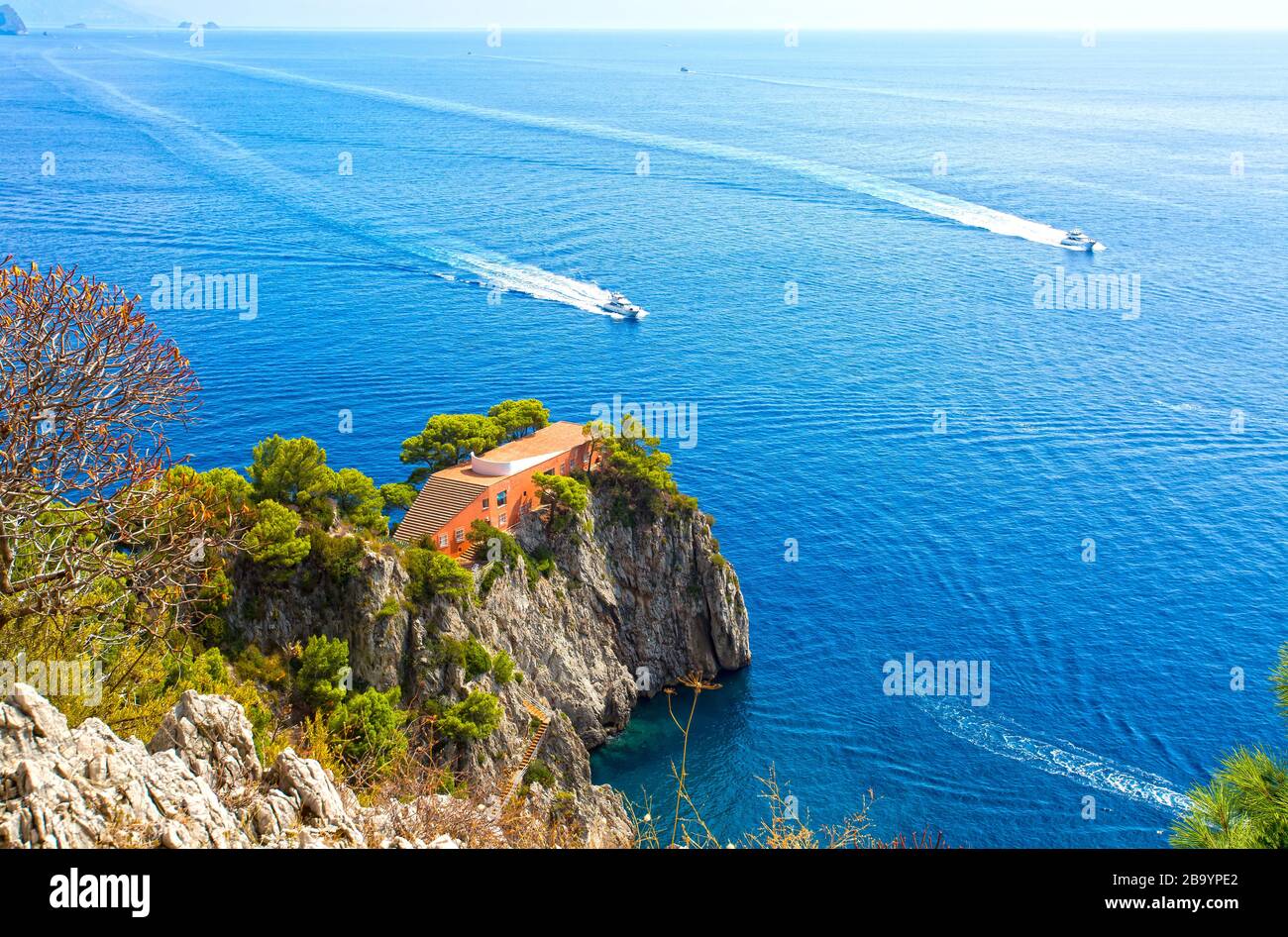 Villa Malaparte villas, Punta Massullo cape, Capri island, Campania,Italy, Europe Stock Photo