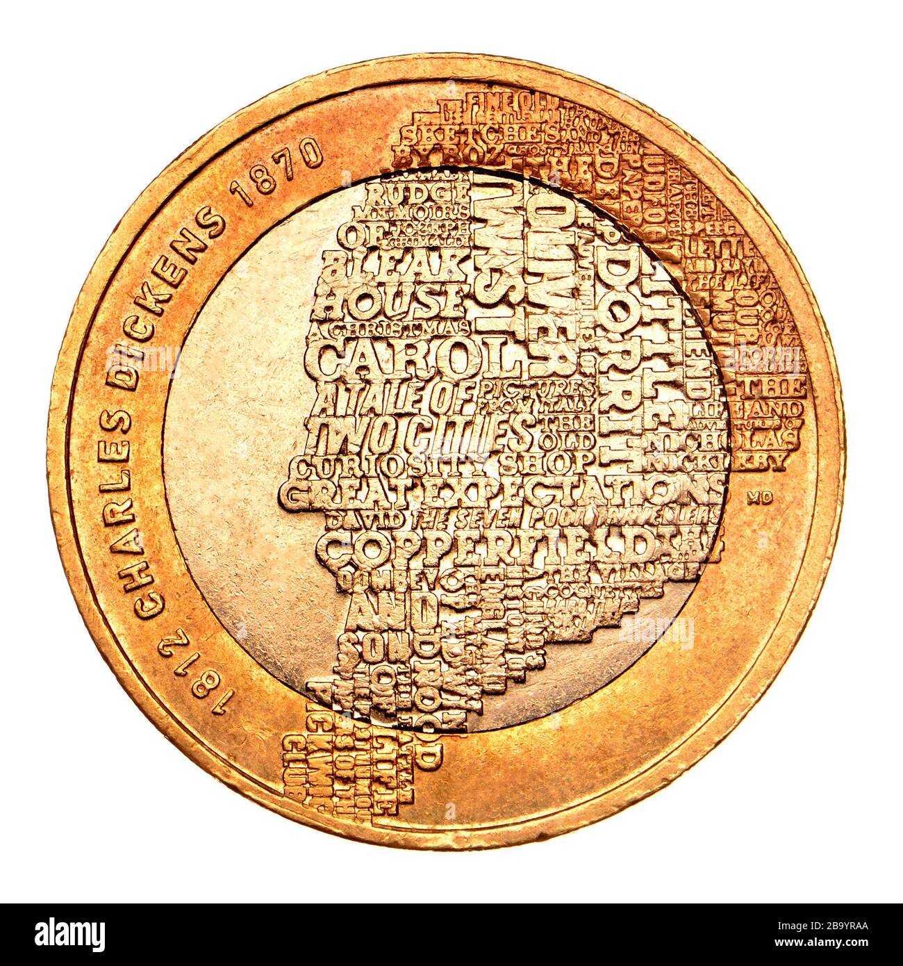 British bimetallic £2 coin. 200th Anniversary of the birth of Charles Dickens (Matthew Dent: 2012) Stock Photo