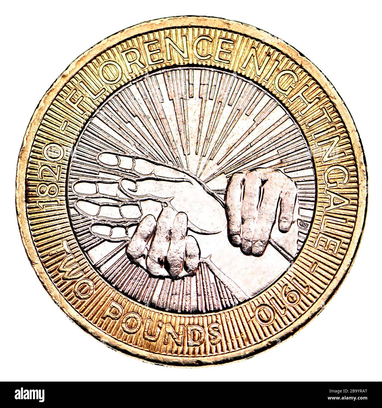British £2 coin - 2010 - 100th Anniversary of the death of Florence Nightingale. Designed by Gordon Summers Stock Photo