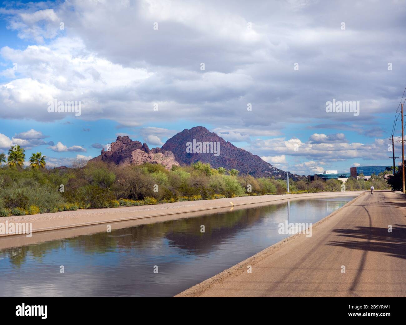 Phoenix Arizona water supply from salt river project. Camelback Mountain in background. Stock Photo