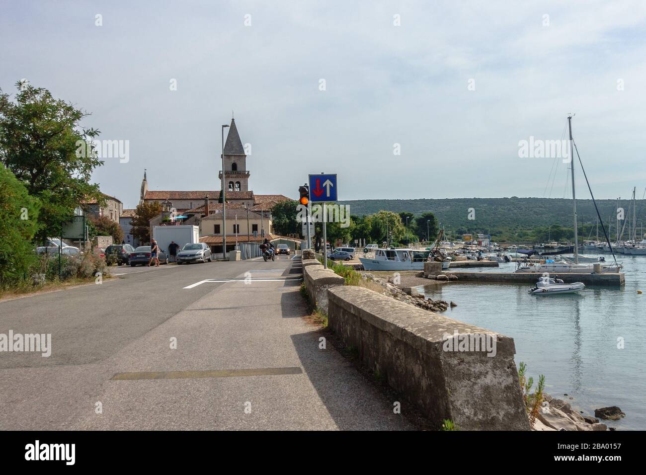 A traffic light at the bridge connecting Cres and Losinj islands in the town of Osor Stock Photo