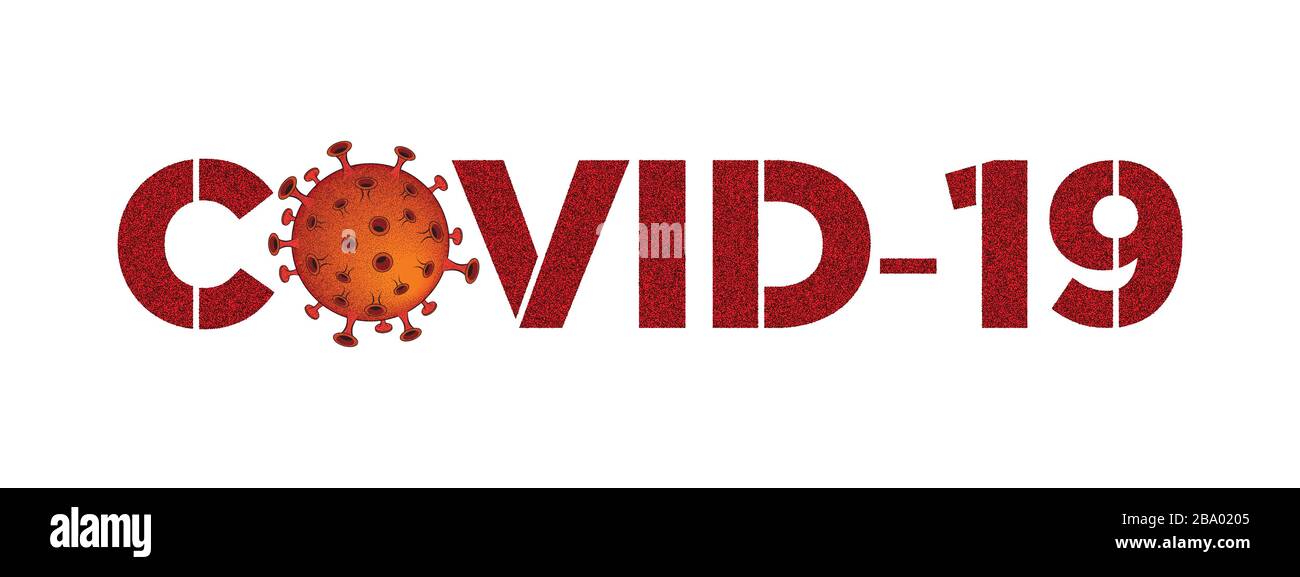 Covid-19, with the O beings a coronavirus microbe. Red tones and isolated on white background. EPS10 vector format. Stock Vector