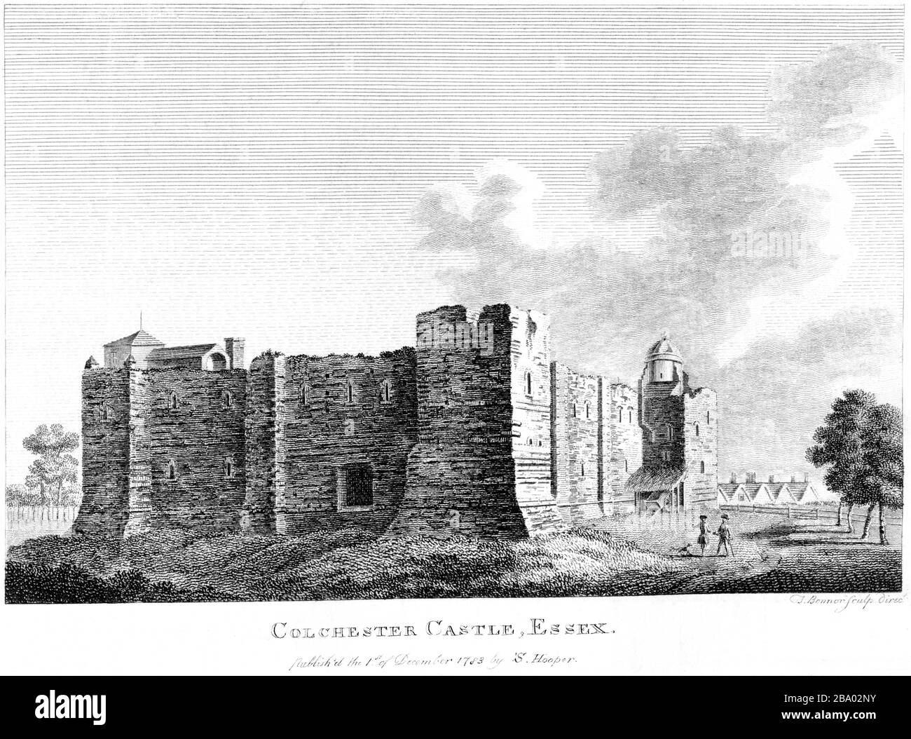 An engraving of Colchester Castle Essex 1783 scanned at high resolution from a book published around 1786. Believed copyright free. Stock Photo