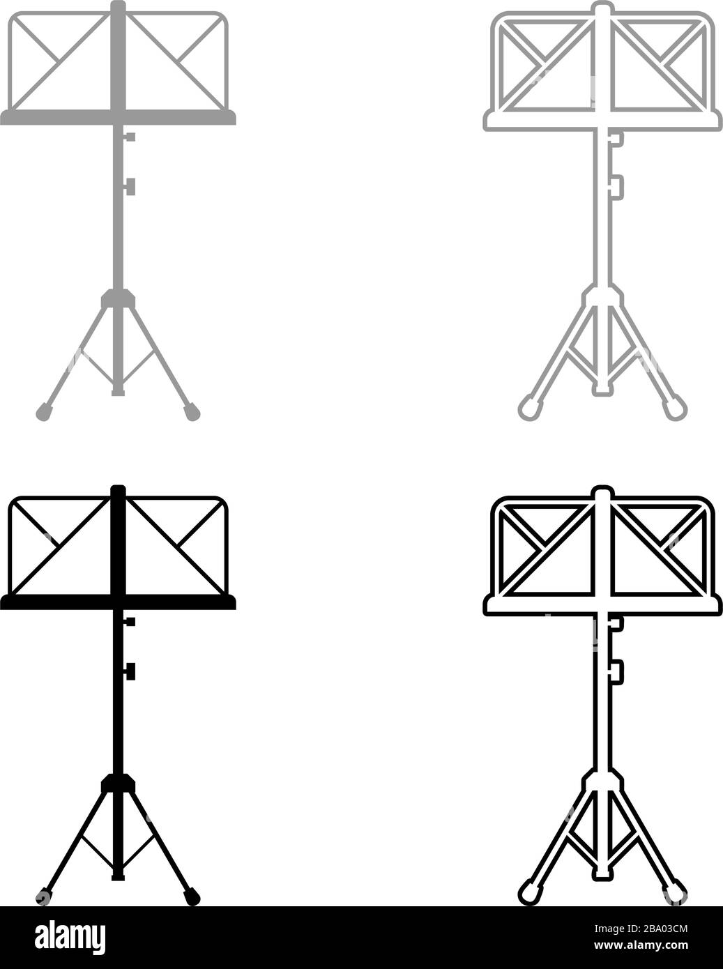 Music stand Easel tripod icon outline set black grey color vector