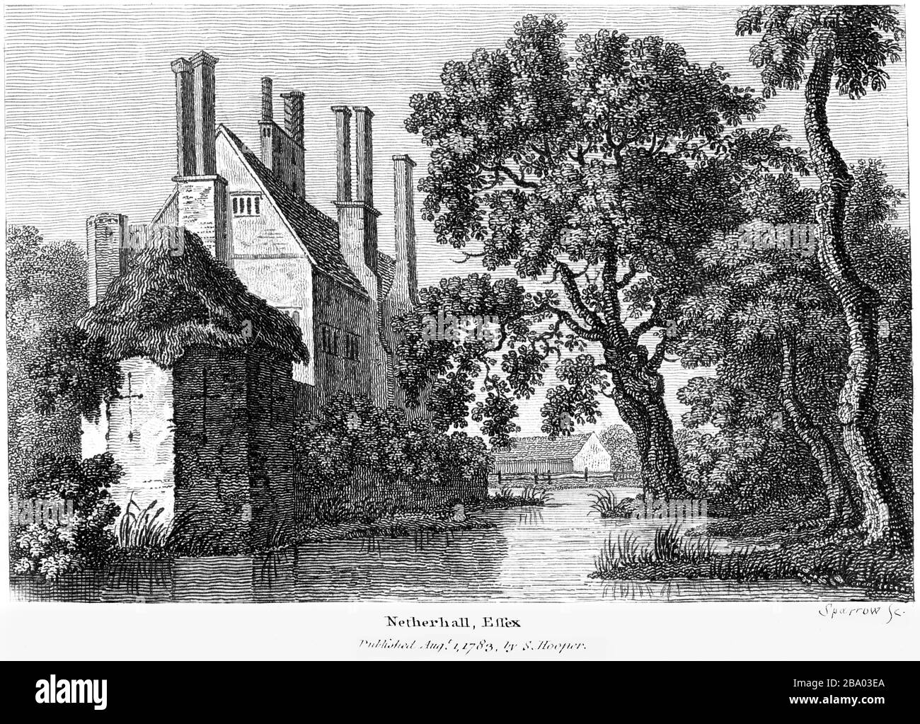 An engraving of Netherhall (Nether Hall) Essex 1783 scanned at high resolution from a book published around 1786. Believed copyright free. Stock Photo