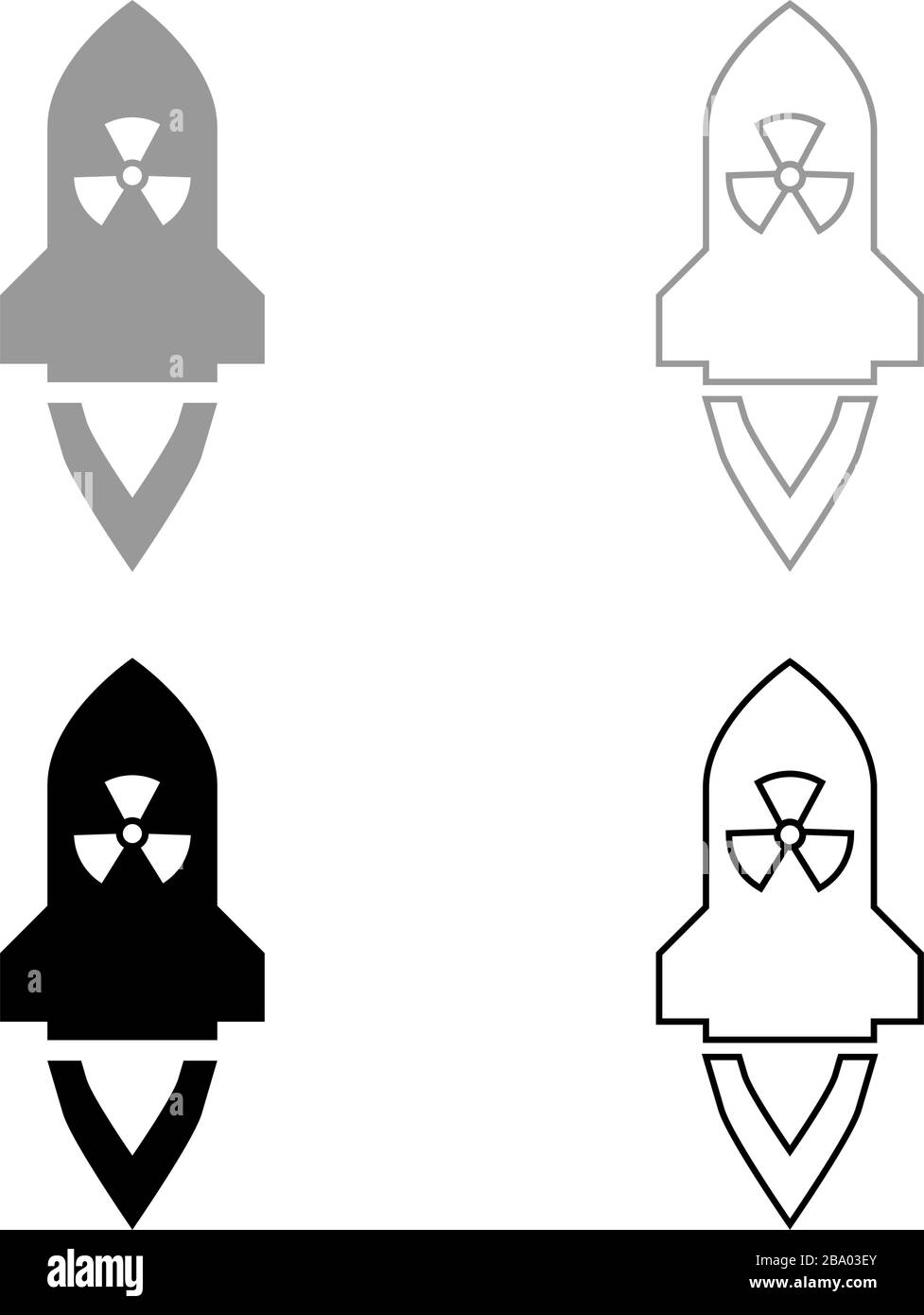 Atomic rocket flying Nuclear missile weapons Radioactive bomb Military concept icon outline set black grey color vector illustration flat style Stock Vector
