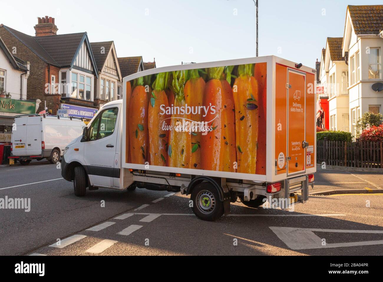 SouthendonSea, UK. 25th Mar, 2020. A Sainsburys home delivery van on