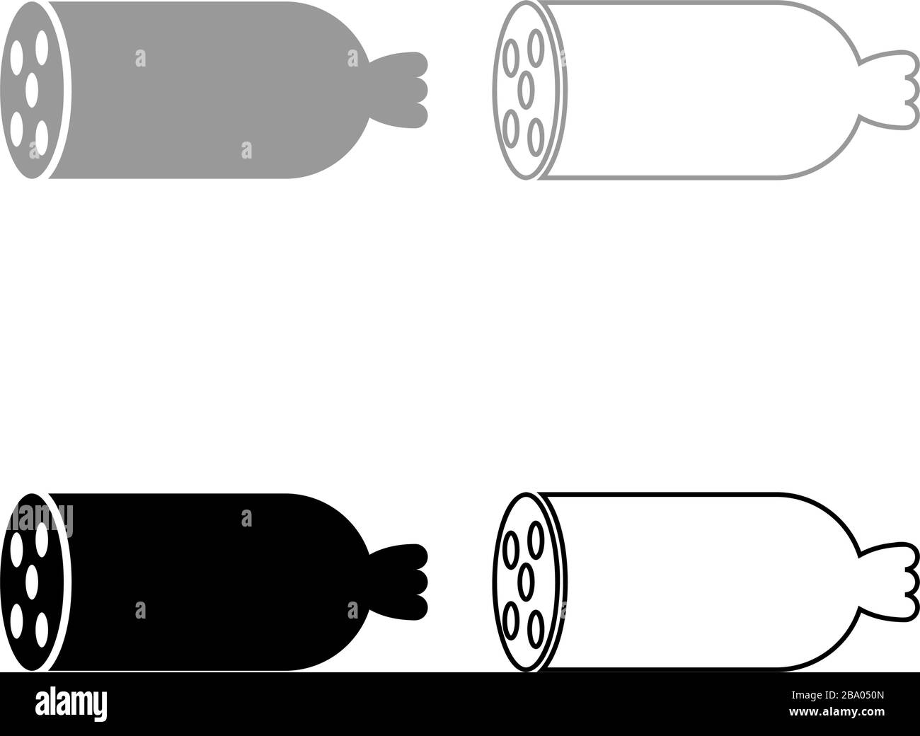 Boiled sausage Butcher product concept icon outline set black grey color vector illustration flat style simple image Stock Vector