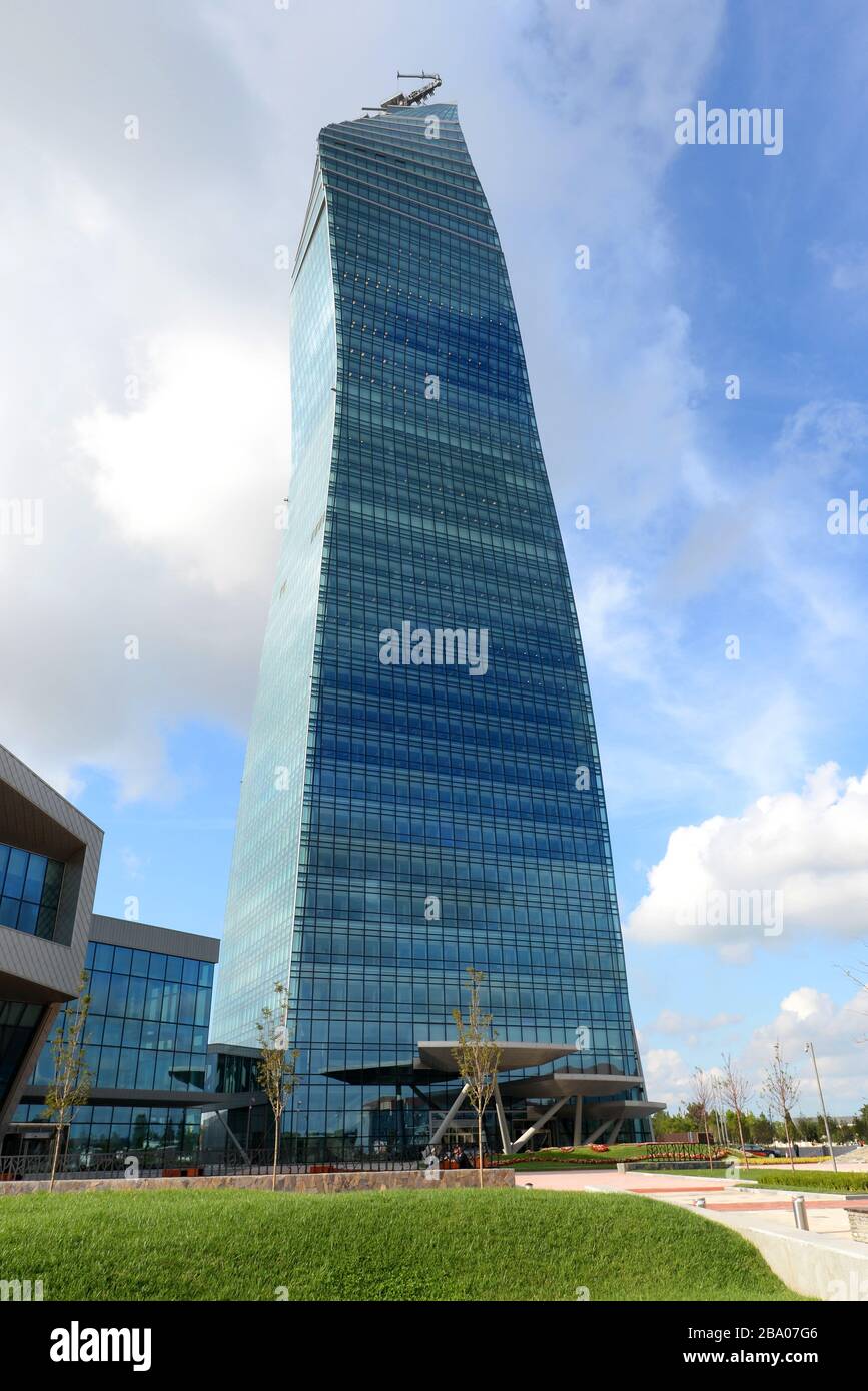 SOCAR Tower, the highest building in Baku, Azerbaijan, owned by the State Oil Company of Azerbaijan Republic. Modern skyscraper. Stock Photo