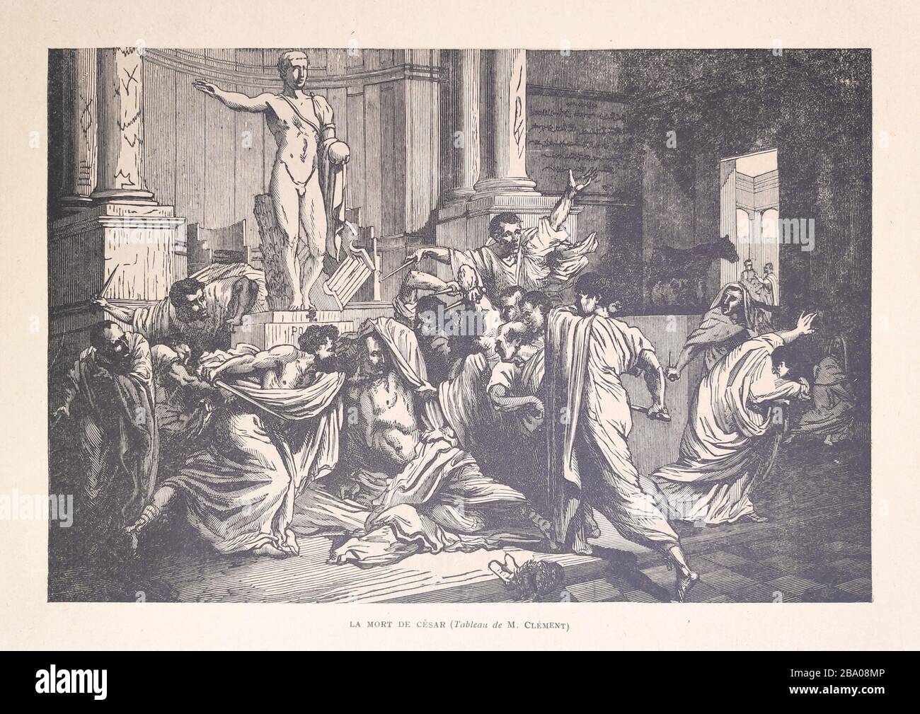 Illustration of the assasination of Julius Caesar by M. Clément published in late 19th century. Stock Photo